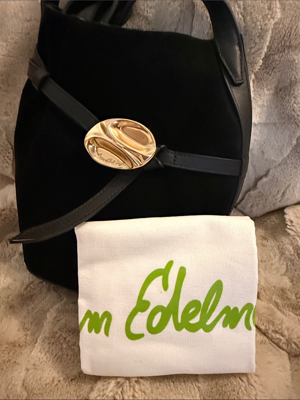 Sam Edelman Black Suede Shoulder Bag with Gold-Tone Accent - Picture 5 of 5